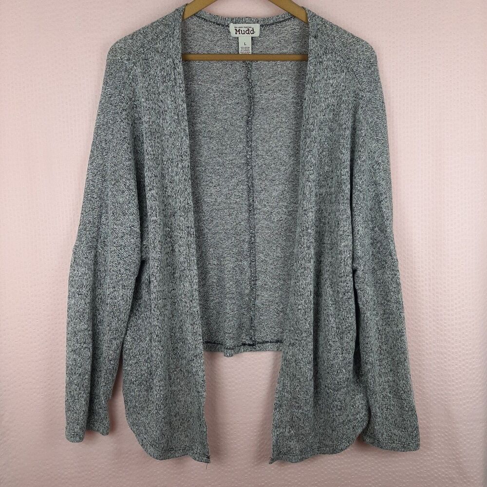 Mudd Women Knit Cardigan Cotton Rayon Blend Open Front Gray Size L
